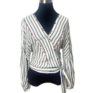 ALTAR'D State Striped Cropped Boho Style Blouse Size Small